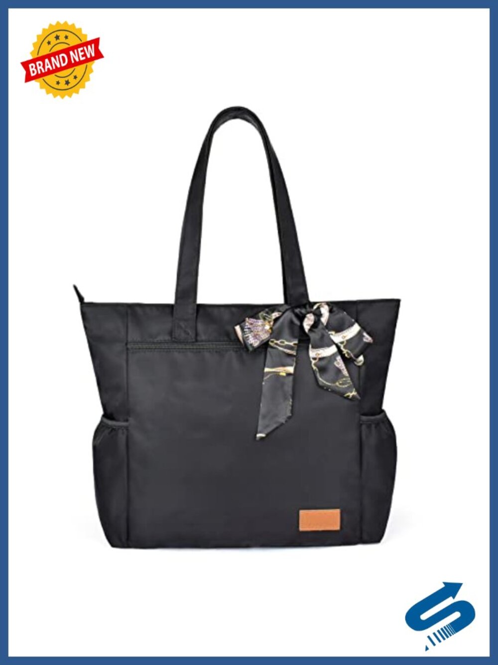 Large Water Resistant Nylon Shoulder Tote Bag Lightweight Zipper Work Travel